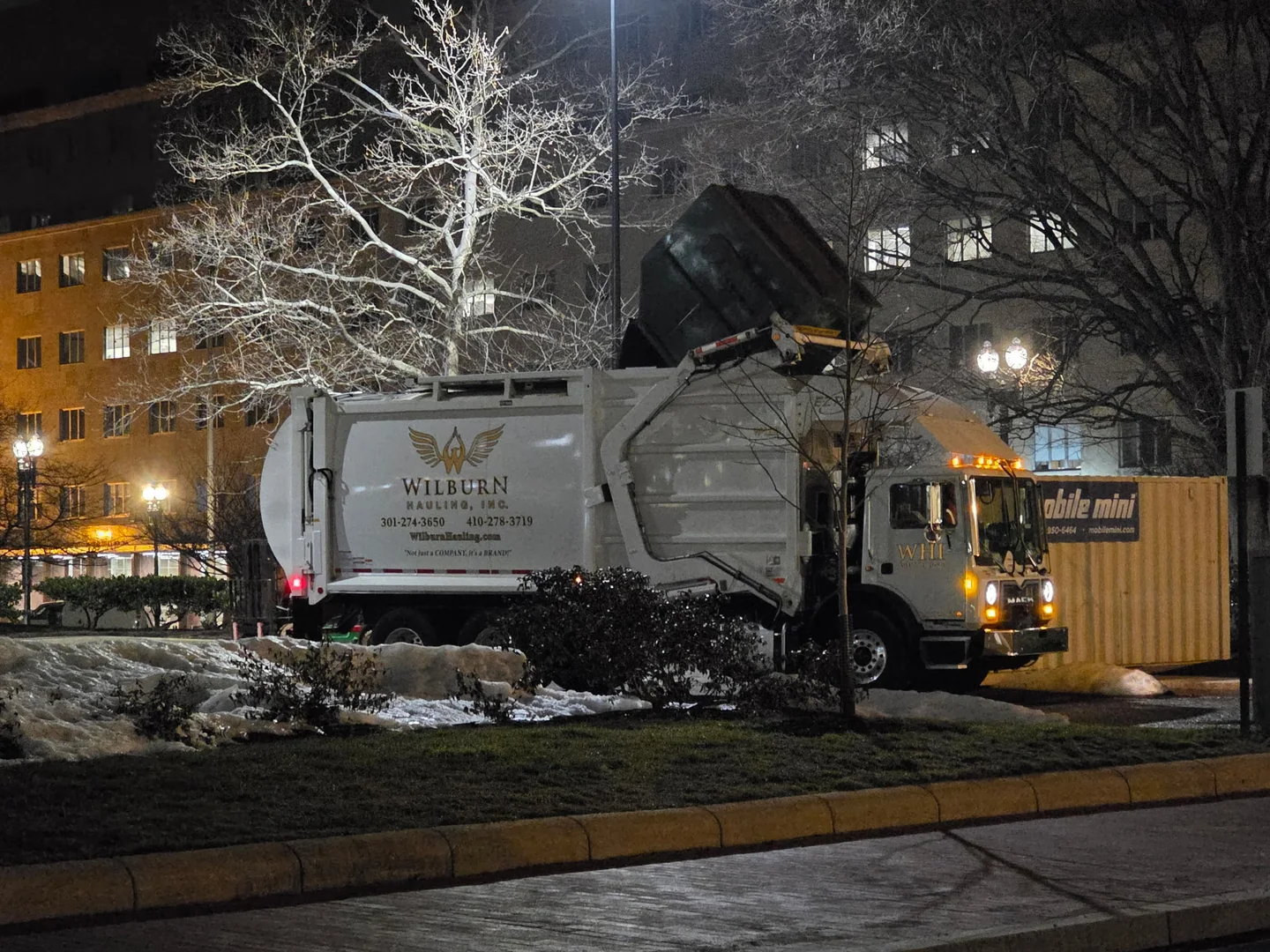 Wilburn Hauling collection truck supporting nighttime operations